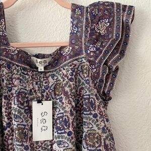 Sea New York Girls Floral Purple Flutter Sleeve Cotton Dress